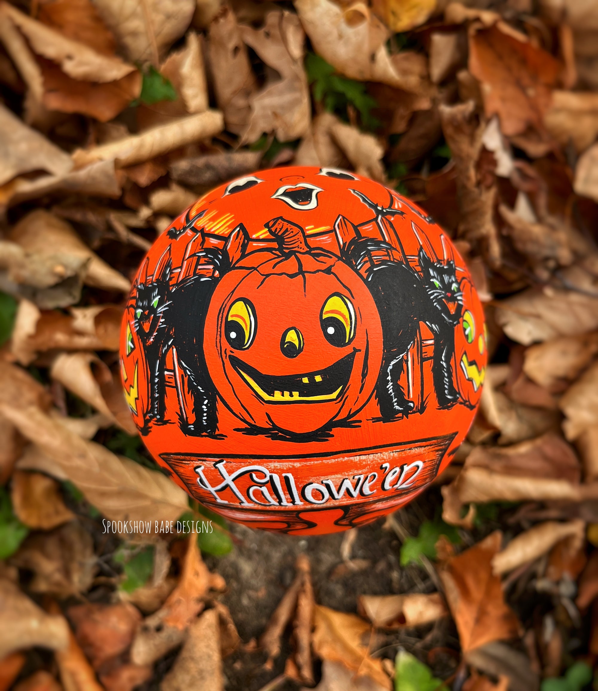 Hand painted Wood Mushroom with Vintage Halloween designs