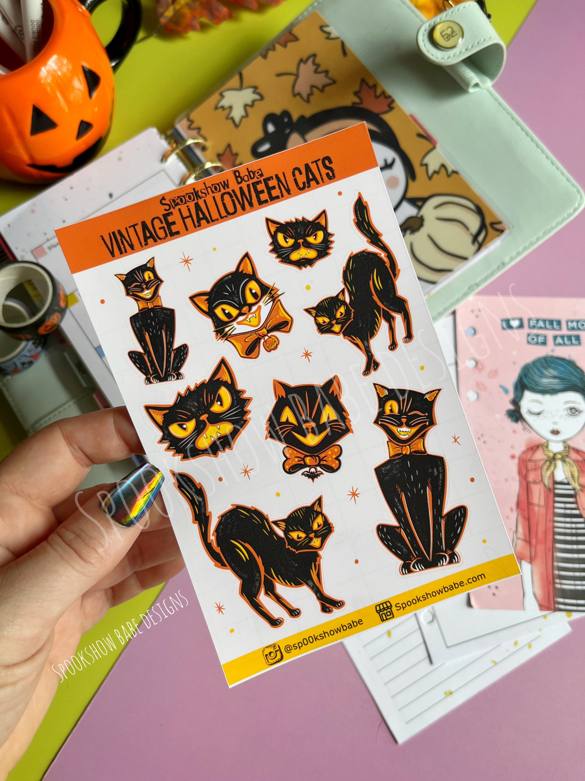 Vintage Halloween Cats Sticker Sheet