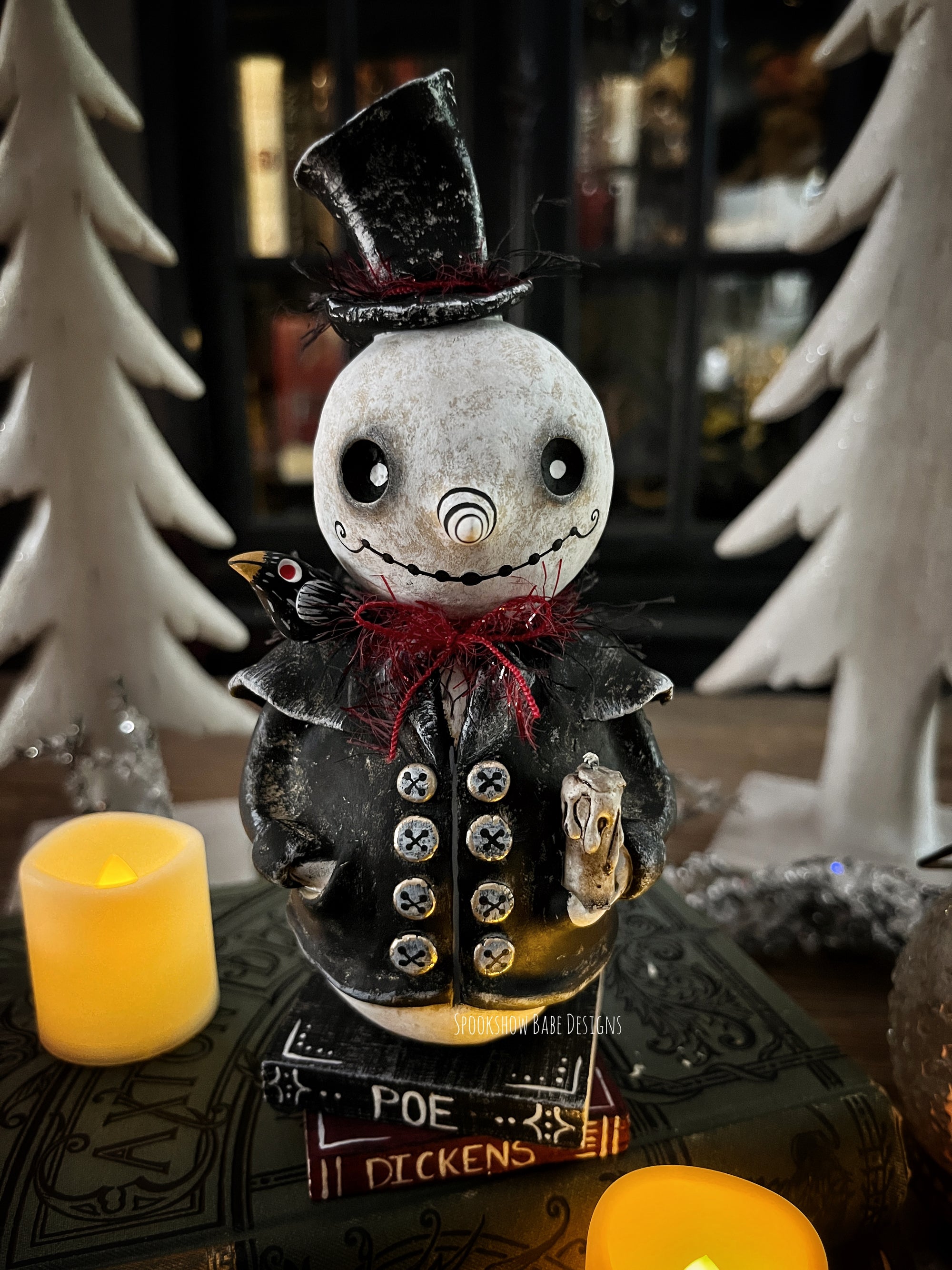 Victorian Snowman with Raven- A Poe Christmas