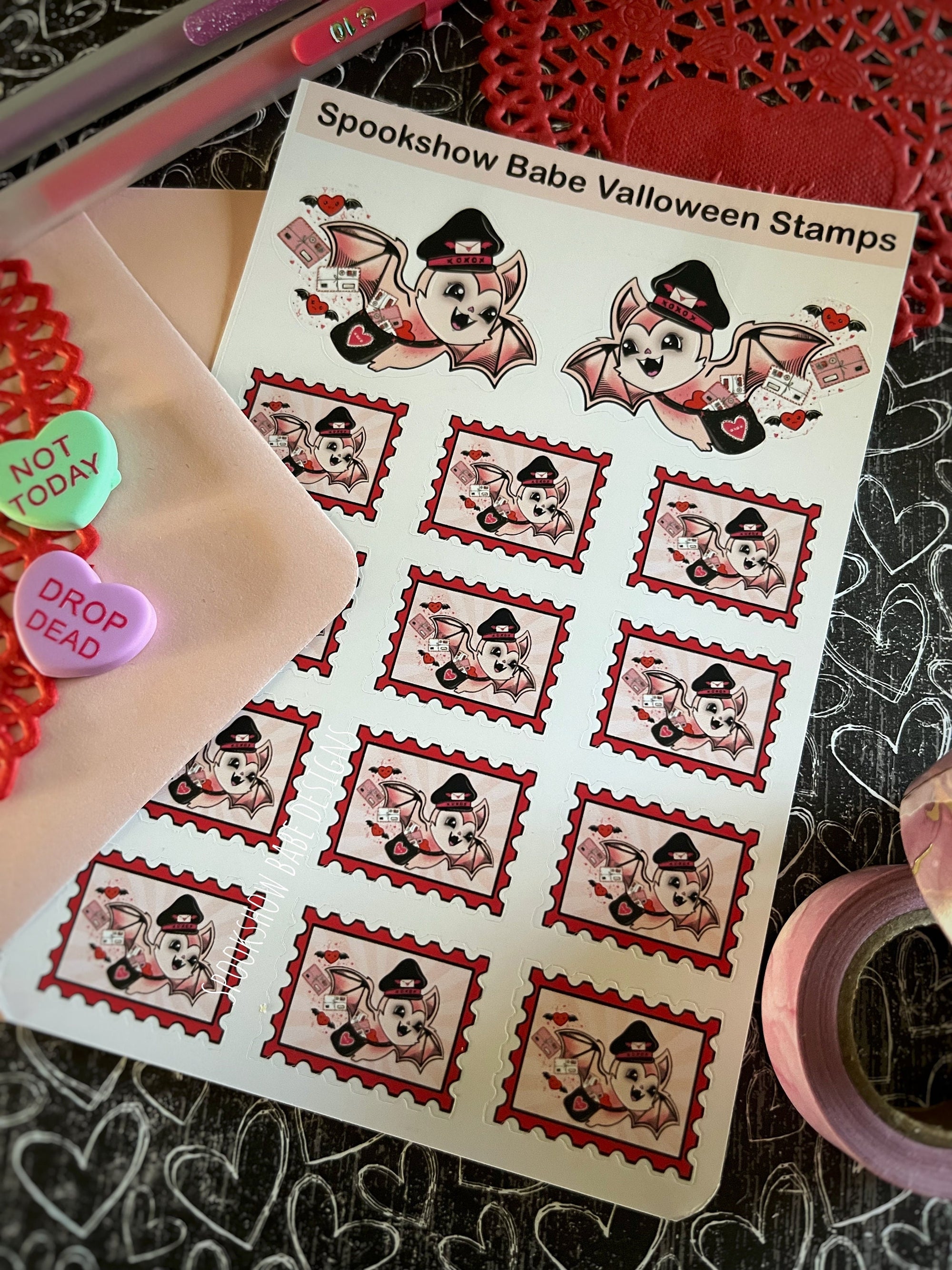 Valloween Bat Postman Stamp Sticker Sheet
