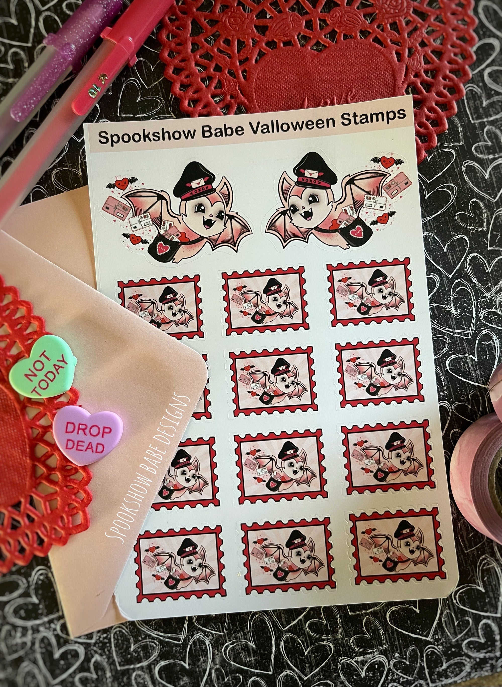 Valloween Bat Postman Stamp Sticker Sheet